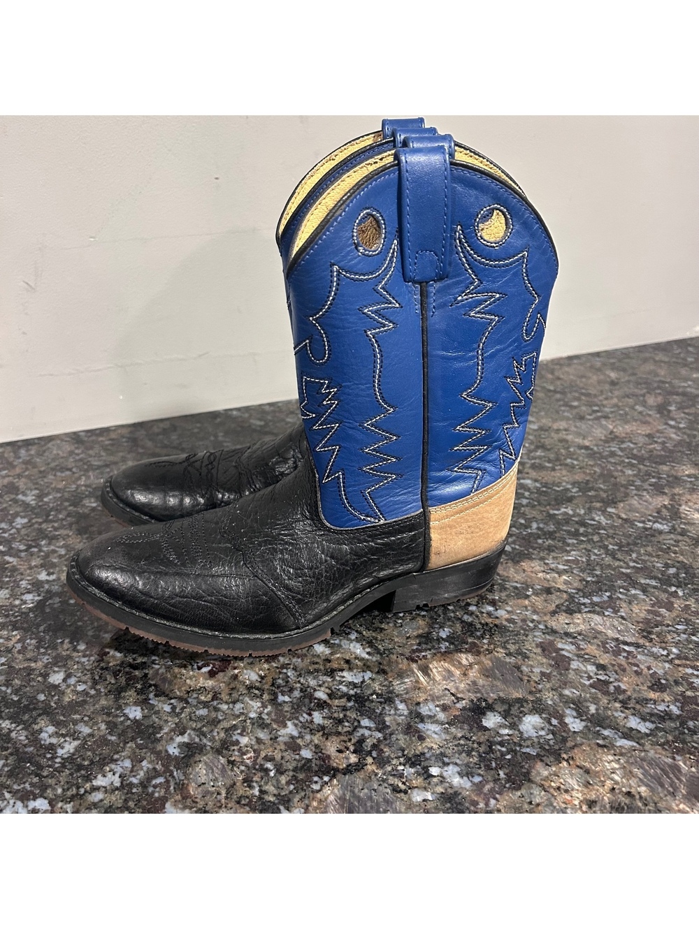 Double H HH Porthole Blue Black Leather Cowboy Boots Plain Toe DH 940 Kids 3